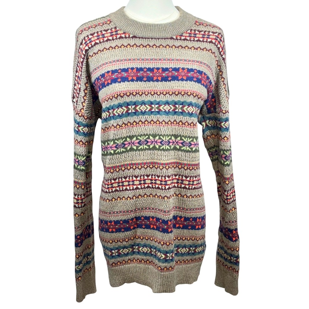 Ralph Lauren Fair Isle Knit Sweater Southwestern Nordic Tan Cotton Wool Women XL